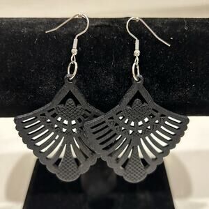 Lightweight Black Painted Wood Chandelier Earrings Boho Hippie Chic Festival